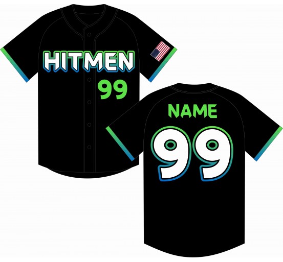 Hitmen Baseball Black SUBLIMATED FAUX FULL-BUTTON BASEBALL JERSEY
